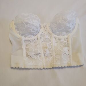 Vintage Victoria's Secret White Lace Bustier Corset Underwire Bra 32B Union Made